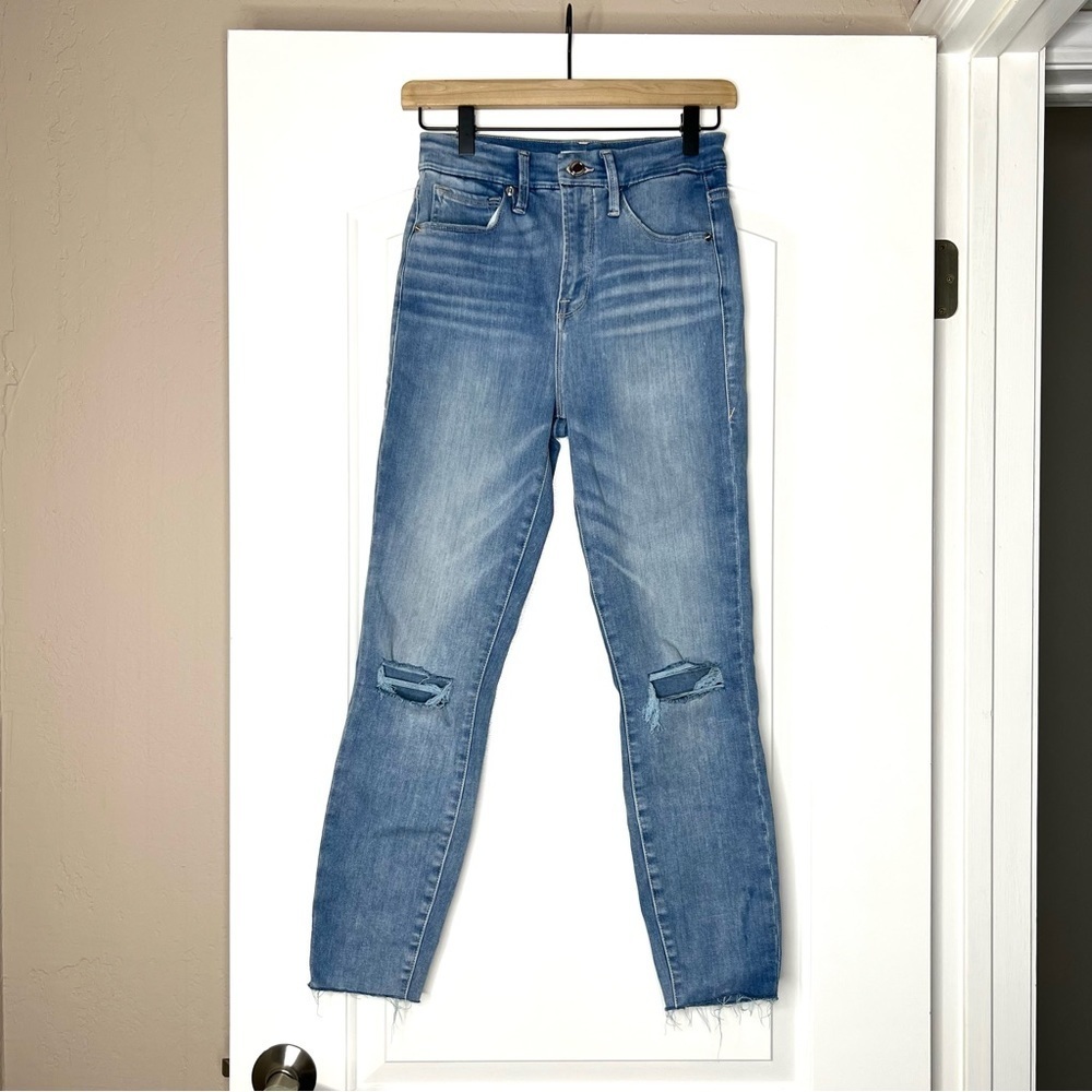 Good American good waist skinny jeans size 26 light wash distressed
